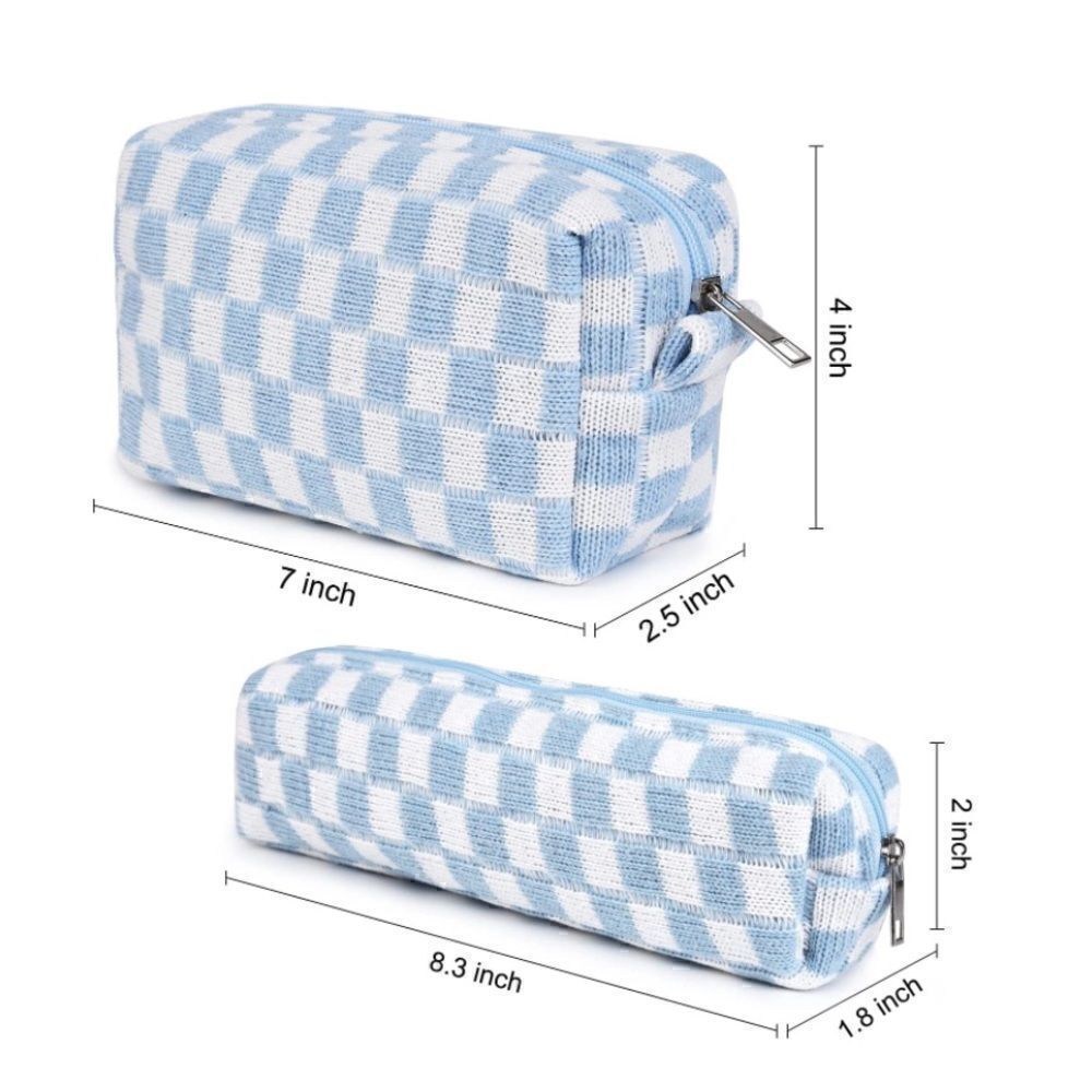 Blue Checkered Makeup Bag Set - Picture 2 of 5